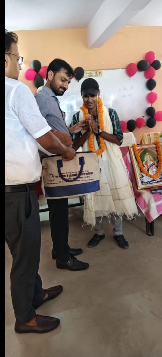 Students being felicitated on completing a training programme
